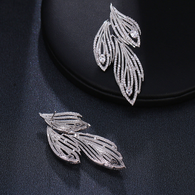 Leaf-shaped Full Rhinestone Earrings