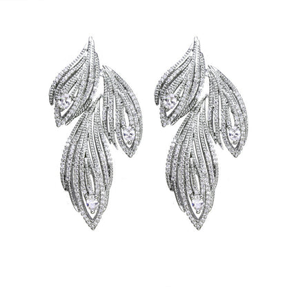 Leaf-shaped Full Rhinestone Earrings