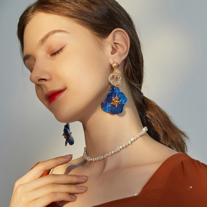 Royal Blue Vintage Flower Bomb French Earrings