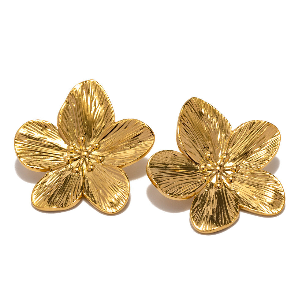 French Royal Vintage Gold Flower Stud Earrings