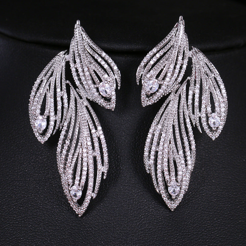 Leaf-shaped Full Rhinestone Earrings