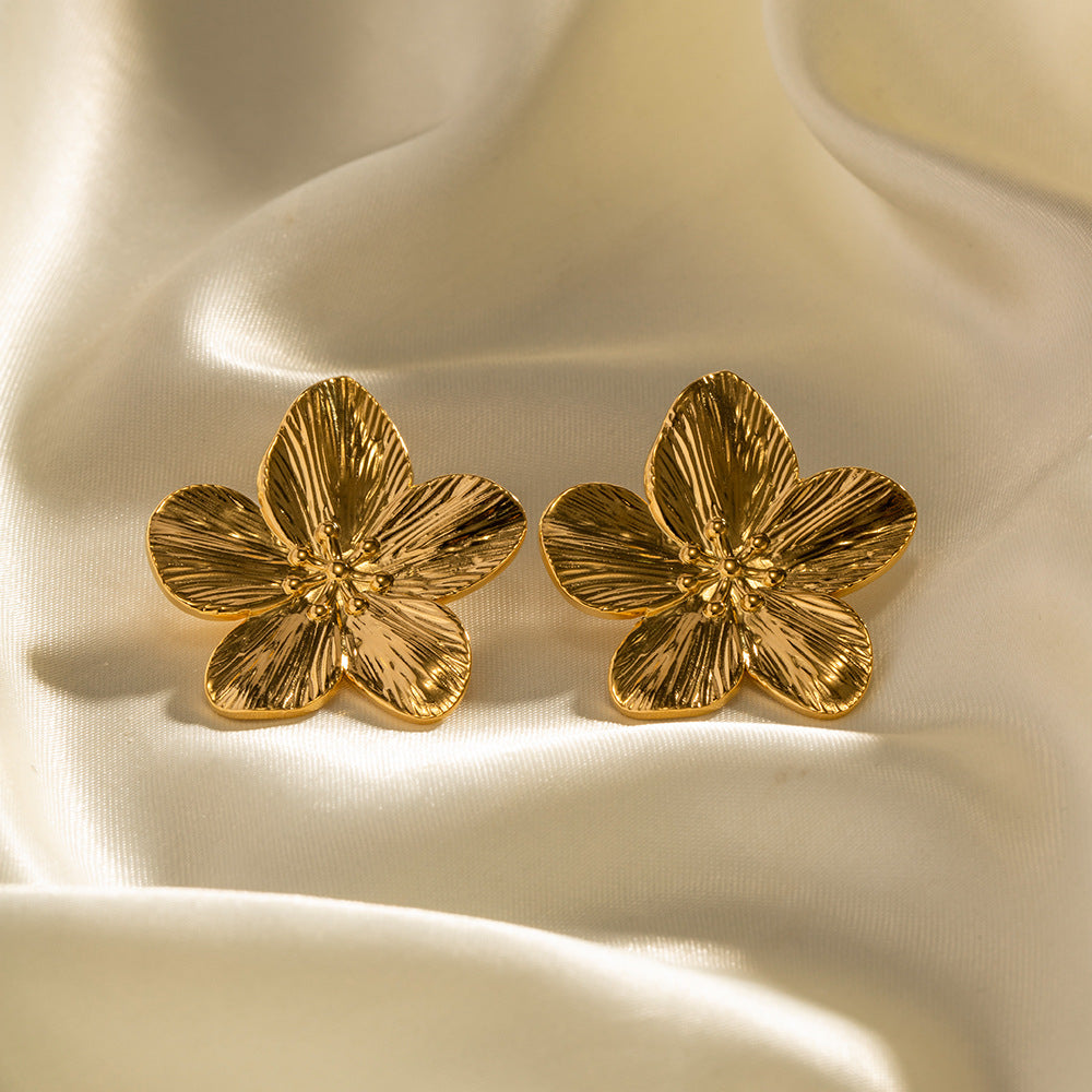 French Royal Vintage Gold Flower Stud Earrings