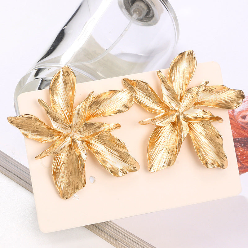 Golden Big Flower Dangle Earrings Female