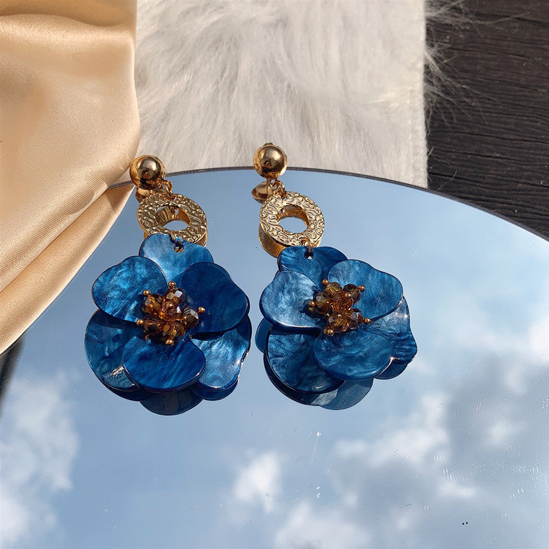 Royal Blue Vintage Flower Bomb French Earrings