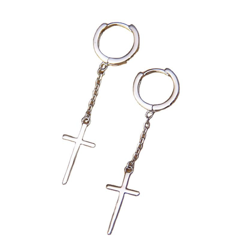 Women's Sterling Silver Simple Cross Earrings