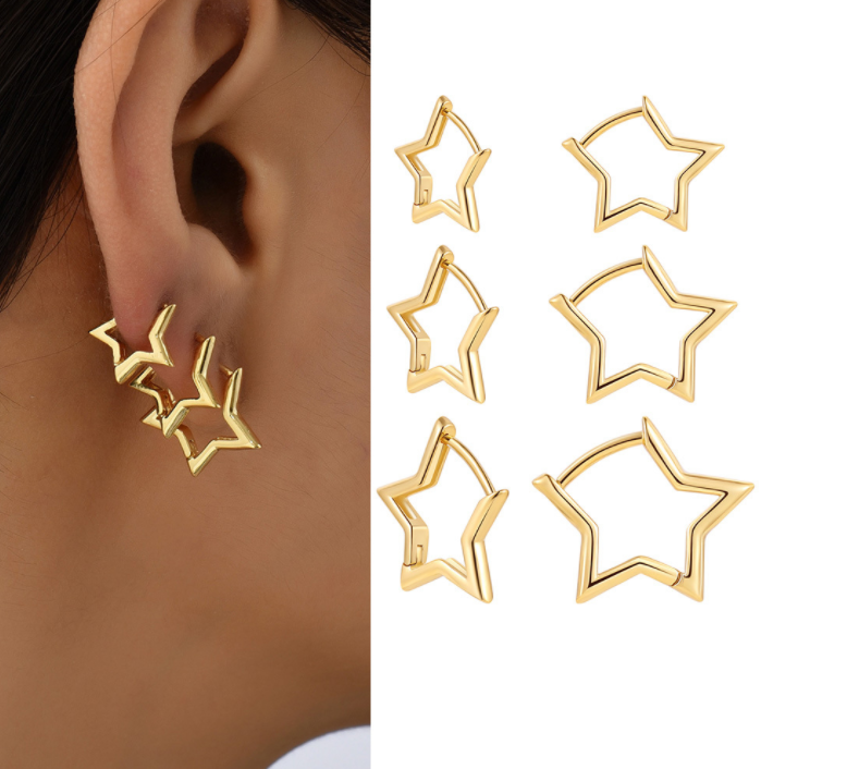 Gold colored geometric-shaped earrings