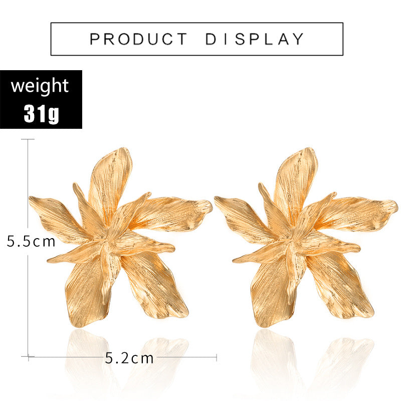 Golden Big Flower Dangle Earrings Female