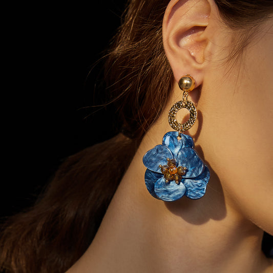 Royal Blue Vintage Flower Bomb French Earrings