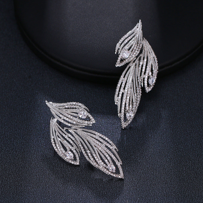 Leaf-shaped Full Rhinestone Earrings