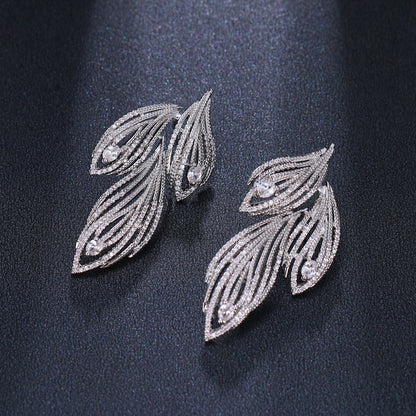 Leaf-shaped Full Rhinestone Earrings