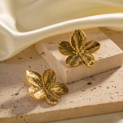 French Royal Vintage Gold Flower Stud Earrings